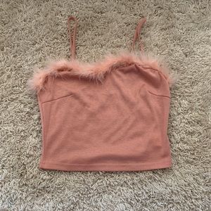 pink tank with fur trim